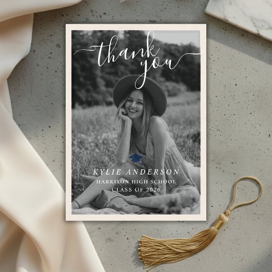 Blue Tassel Senior Photo High School Graduation  サンキューカード