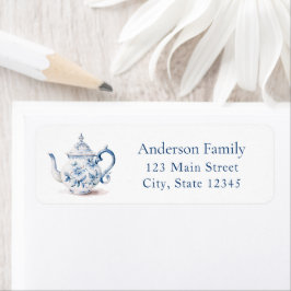Blue Tea Party Return Address Label ラベル