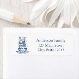 Blue Tea Party Return Address Label ラベル