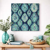 Blue Teal Boho Ikat Medallion Pattern Modern Coast ポスター