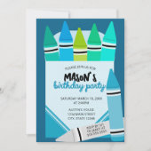 Blue & Teal Crayon Birthday Party Invitation 招待状 (正面)