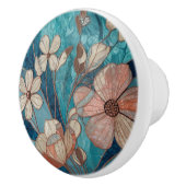 Blue Teal Cream Copper Floral セラミックノブ (右)