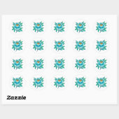 Blue Teal Floral Sticker | Elegant Botanical ラウンドシール (シート)