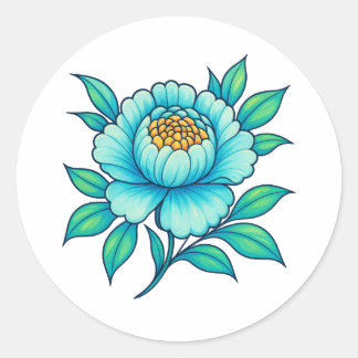 Blue Teal Floral Sticker | Elegant Botanical ラウンドシール