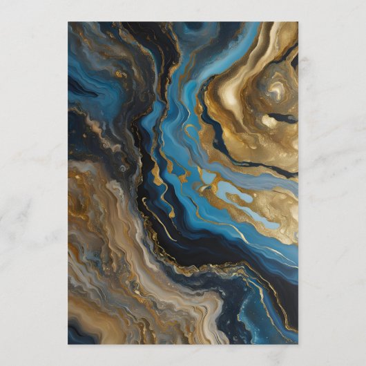 Blue Teal Gold Agate Marble Geometric Wedding 招待状 (裏面)