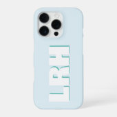 Blue & Teal Large Clean Style Monogram iPhone Case iPhoneケース (裏面)