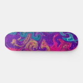 Blue, teal pink and purple Swirls Fluid art スケートボード (横)
