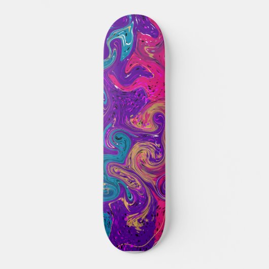 Blue, teal pink and purple Swirls Fluid art スケートボード (正面)