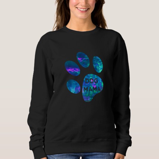 Blue teal purple Dog mama and paw print dogs mothe スウェットシャツ (正面)
