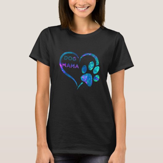 Blue teal purple Dog mama and paw print heart dogs Tシャツ (正面)