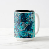 Blue & Teal Watercolor Floral Mandala ツートーンマグカップ (正面右)