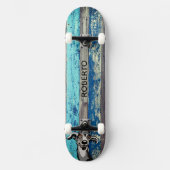 Blue & Teal Weathered Wood Skate Deck スケートボード (正面)