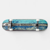 Blue & Teal Weathered Wood Skate Deck スケートボード (横)