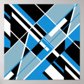 Blue Teal White Black Diagonal Crisscross Design ポスター (正面)