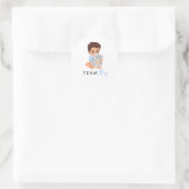 Blue Team Boy Sticker with Baby and Bear ラウンドシール (バッグ)