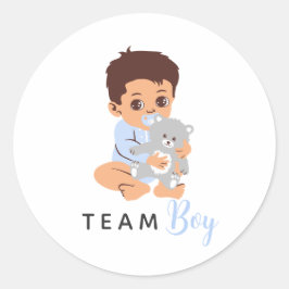 Blue Team Boy Sticker with Baby and Bear ラウンドシール