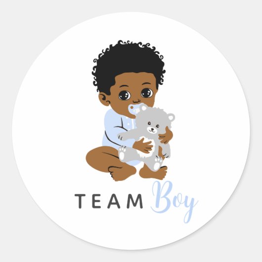 Blue Team Boy Sticker with Black Baby and Bear ラウンドシール (正面)