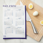 Blue Teapot & Pastry 2026 Calendar Tea Towel キッチンタオル (四つ折り)