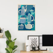 Blue Teapots Giclée Print Mid-Century Modern ポスター (ホームオフィス)