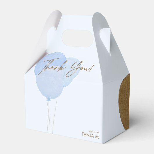 BLue Teddy我々は真珠のように待つことができる双子の赤ちゃんシャワー フェイバーボックス (裏面サイド)