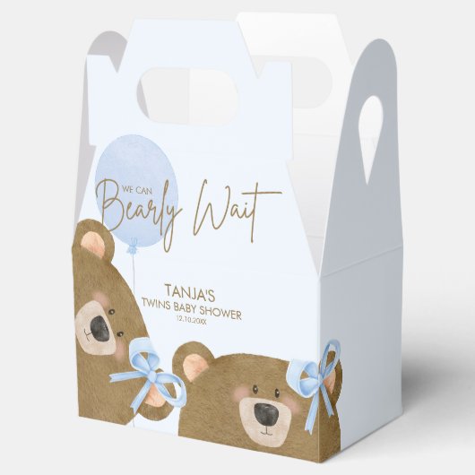 BLue Teddy我々は真珠のように待つことができる双子の赤ちゃんシャワー フェイバーボックス (オープン)
