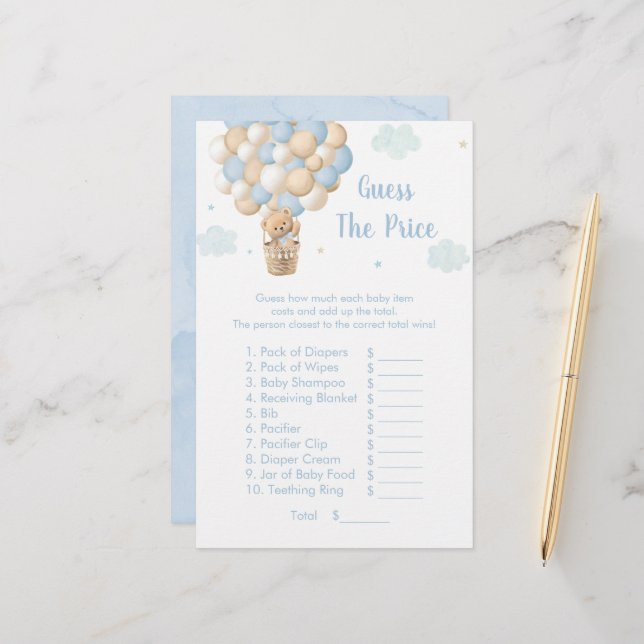 Blue Teddy Balloons Guess The Price Shower Game (正面/裏面インサイチュ)