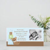 Blue Teddy Bearベビー写真誕生のお知らせ 案内状 (スタンド正面)