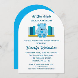 Blue Teddy Bear新しいチャプターStorybook Baby Shower 招待状