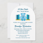 Blue Teddy Bear新しいチャプターStorybook Baby Shower 招待状 (正面)