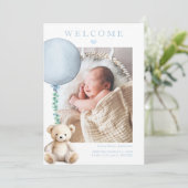 Blue Teddy Bear男の赤ちゃん写真誕生のお知らせ 招待状 (スタンド正面)