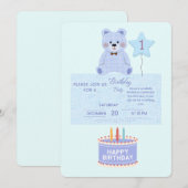 Blue Teddy Bear 1st Birthday Invitation - Customiz 招待状 (正面/裏面)