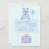 Blue Teddy Bear 1st Birthday Invitation - Customiz 招待状 (正面)