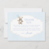 Blue Teddy Bear Baby Boy Shower Thank You Card (正面)