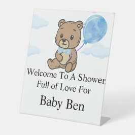 Blue Teddy Bear Baby Shower 台座サイン