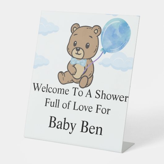 Blue Teddy Bear Baby Shower  台座サイン (正面)