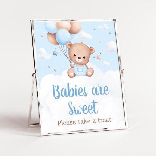 Blue Teddy Bear Baby Shower Babies are Sweet Sign ポスター