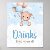 Blue Teddy Bear Baby Shower Drinks Sign ポスター (正面)