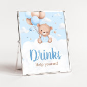 Blue Teddy Bear Baby Shower Drinks Sign ポスター
