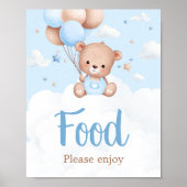 Blue Teddy Bear Baby Shower Food Sign ポスター (正面)