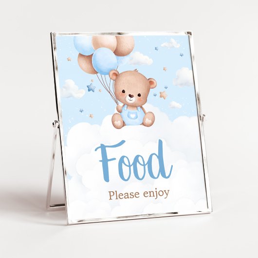 Blue Teddy Bear Baby Shower Food Sign ポスター