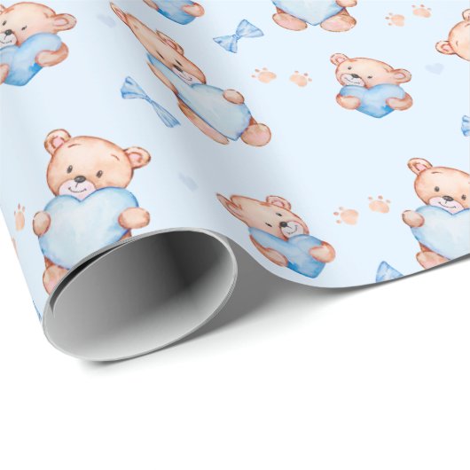 Blue Teddy Bear Baby Shower Giftwrapping Paper ラッピングペーパー (ロールコーナー)