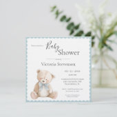 Blue Teddy Bear Baby Shower Invitation (スタンド正面)