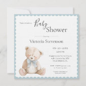 Blue Teddy Bear Baby Shower Invitation (正面)
