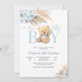 Blue Teddy Bear Baby Shower Invitation 招待状 (正面)
