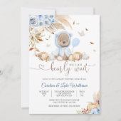 Blue Teddy Bear Baby Shower Invitation 招待状 (正面)