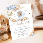 Blue Teddy Bear Baby Shower Invitation 招待状