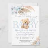 Blue Teddy Bear Baby Shower Invitation 招待状 (正面)