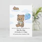 Blue Teddy Bear Baby Shower Invitation  招待状 (スタンド正面)