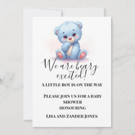 Blue Teddy Bear Baby Shower Invitation | Baby Boy 招待状