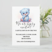 Blue Teddy Bear Baby Shower Invitation | Baby Boy  招待状 (スタンド正面)
